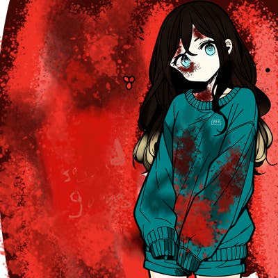 manga teen girl  in a sweater and baggy pants