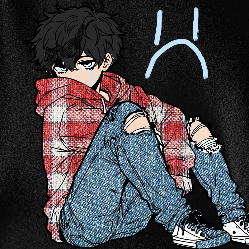 a male hoddie ripped jeans messy hair anime