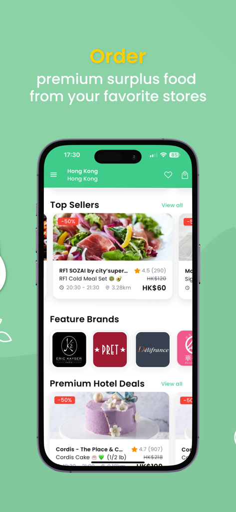 Yindii - Sustainable Food App - Yindii app screen displaying discounted premium surplus food from restaurants and hotels