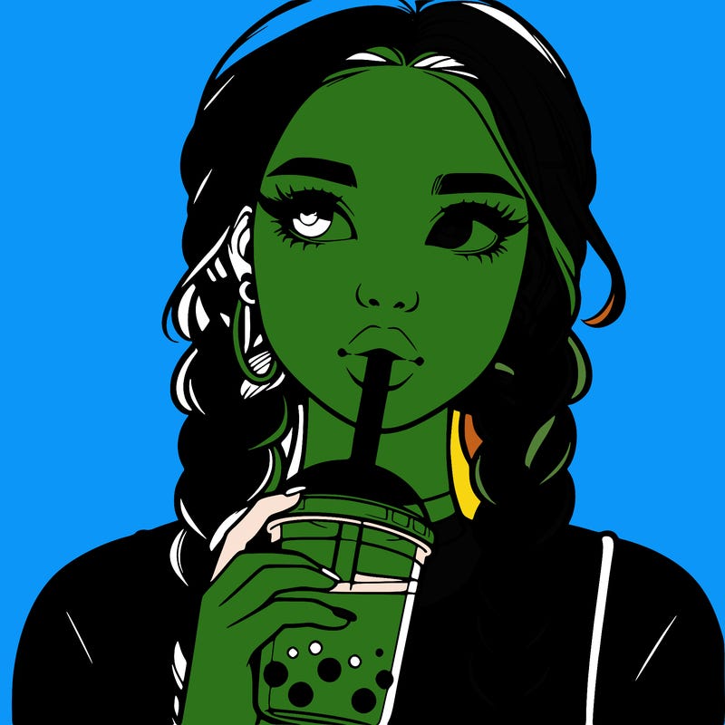 realistic girl with braided hair drinking boba