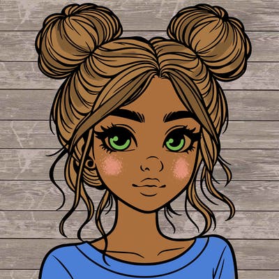 realistic girl with top buns