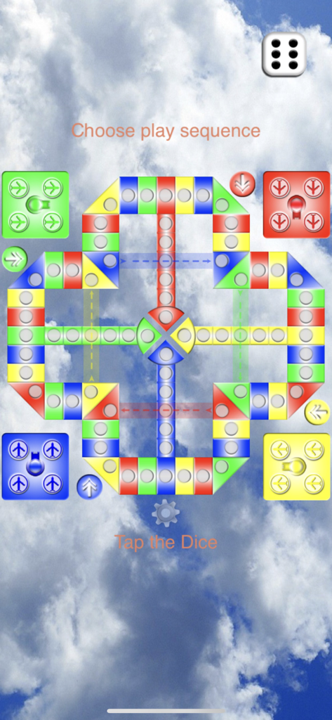 Modern Ludo - Modern Ludo gameplay screen showing the colorful game board and airplane pieces against a sky background