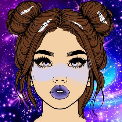 realistic girl with two buns on her hair and lips