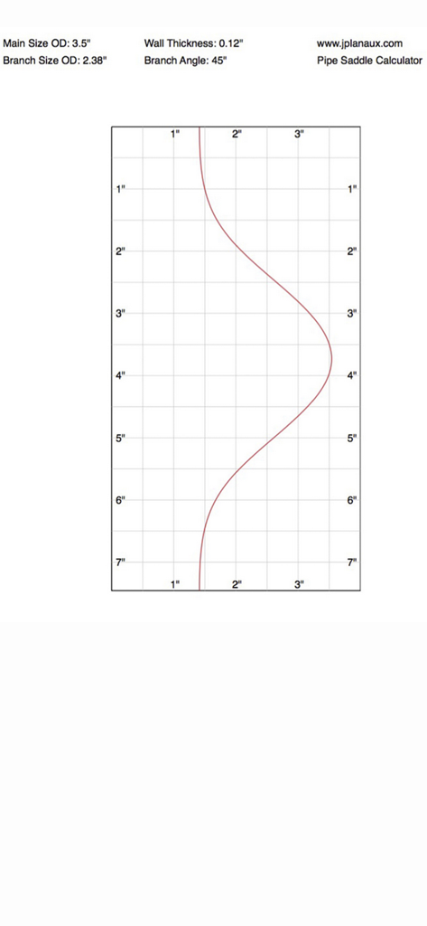 Pipe Saddle Layout Calculator - A pipe saddle layout template on a grid for an accurate 45 degree branch cut