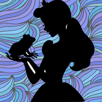 a shadow of a princess holding a frog realistic