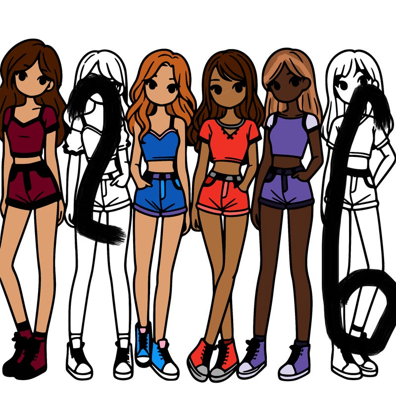 a group of girls wearing crop tops and shorts