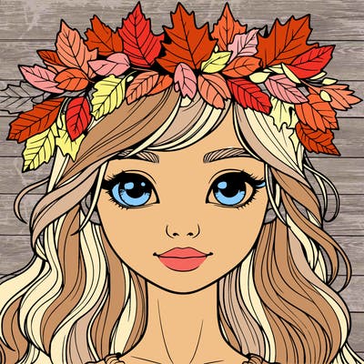 realistic girl with fall leaf crown