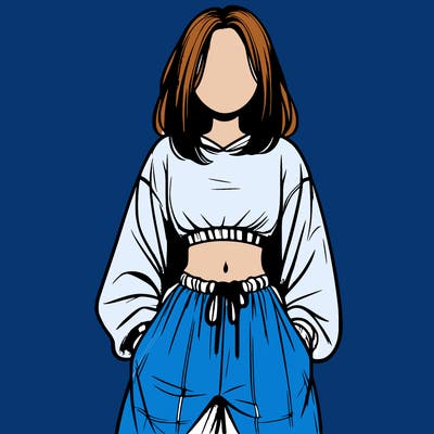 realistic girl faceless with baggy pants and a crop top