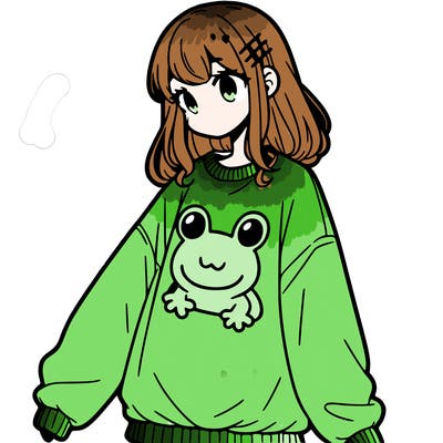 girl wearing frogging sweatshirt