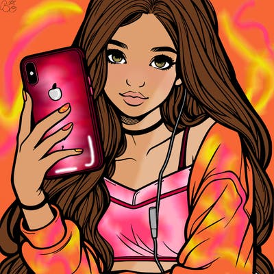 realistic teen girl holding an iphone