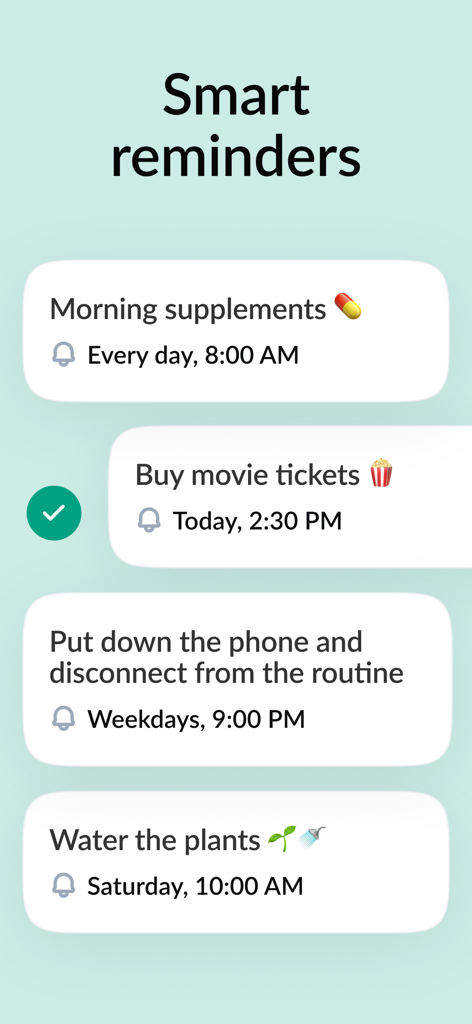 Zapia AI Personal Assistant app showing smart reminders for daily tasks