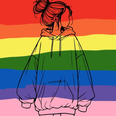 realistic girl with a oversized sweatshirt on and a bun