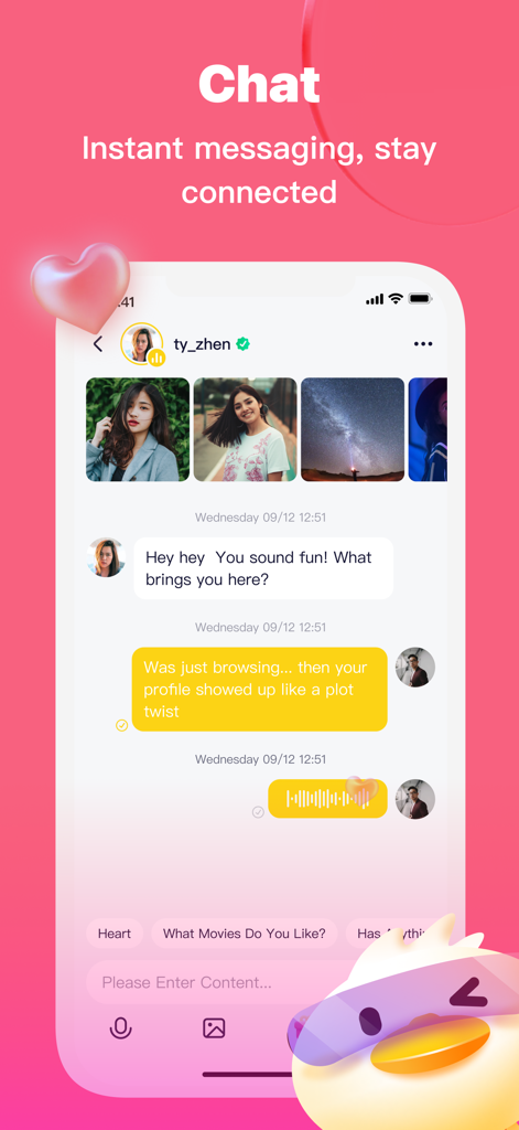 Chati-chat&game - Chati app instant messaging interface showing text and voice chat conversation