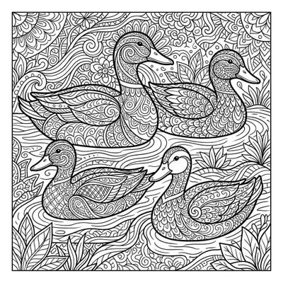 Immerse yourself in the calming world of Zentangle with this captivating coloring page featuring graceful ducks. Perfect for teens seeking a creative escape and a chance to express their artistic flair.