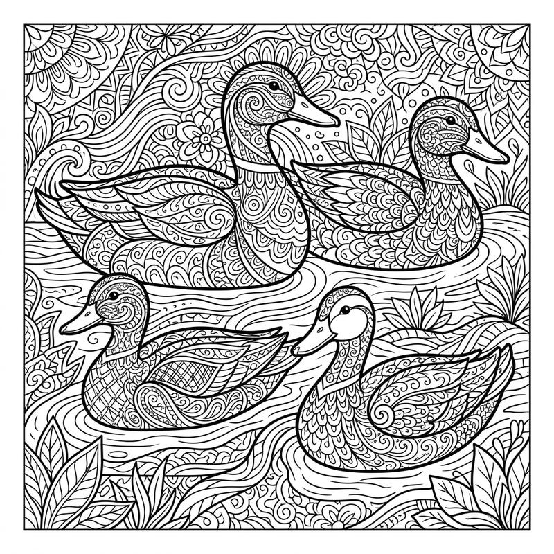Immerse yourself in the calming world of Zentangle with this captivating coloring page featuring graceful ducks. Perfect for teens seeking a creative escape and a chance to express their artistic flair.