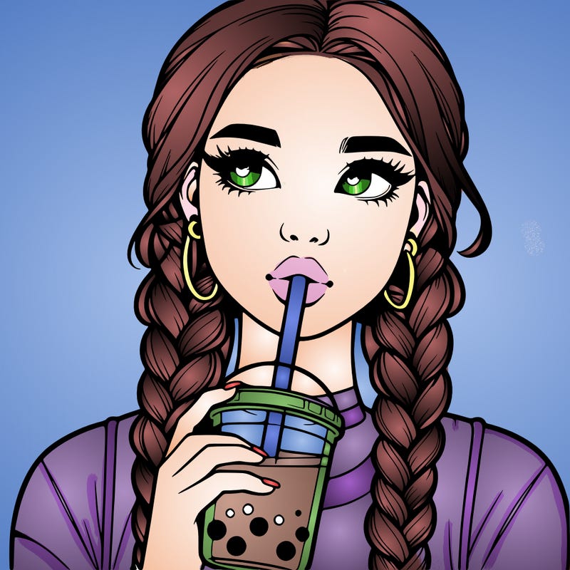 realistic girl with braided hair drinking boba