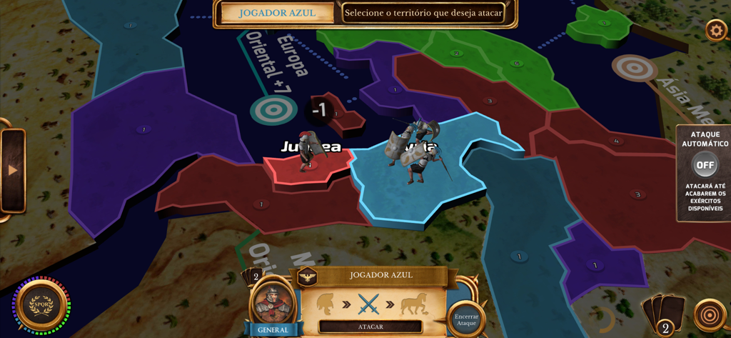 War - Grow - Juego estratégico en el mapa del Imperio Romano en la aplicación móvil War - Grow que muestra unidades de legionarios y fronteras territoriales