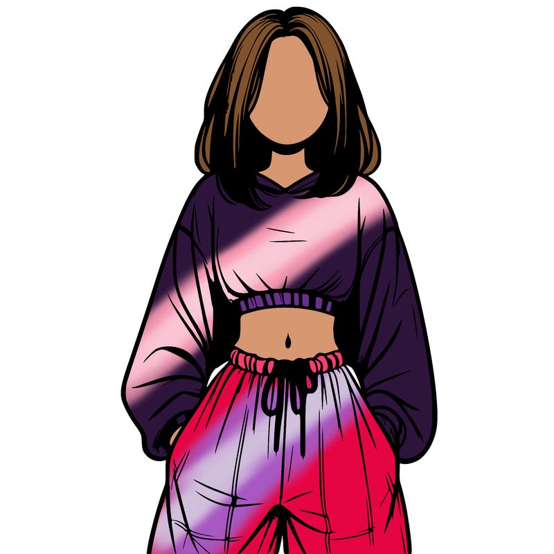 realistic girl faceless with baggy pants and a crop top