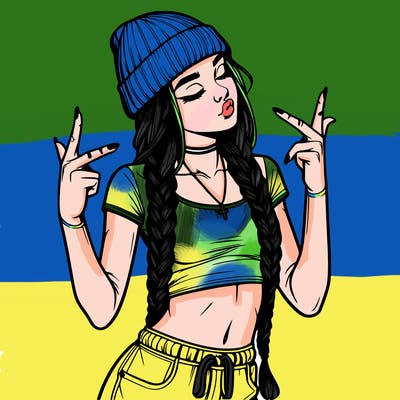 realistic teenage girl with braids and a beanie and crop top doing 🫶🏼