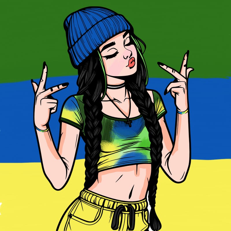 realistic teenage girl with braids and a beanie and crop top doing 🫶🏼