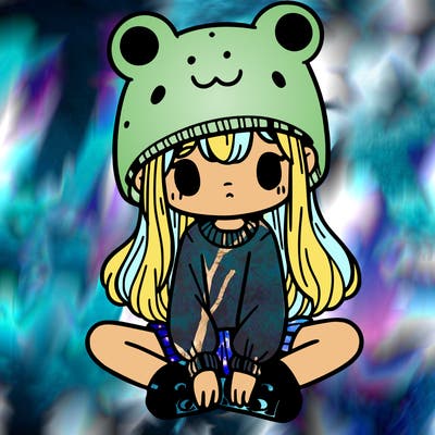 a girl wearing a frog hat and some frog socks