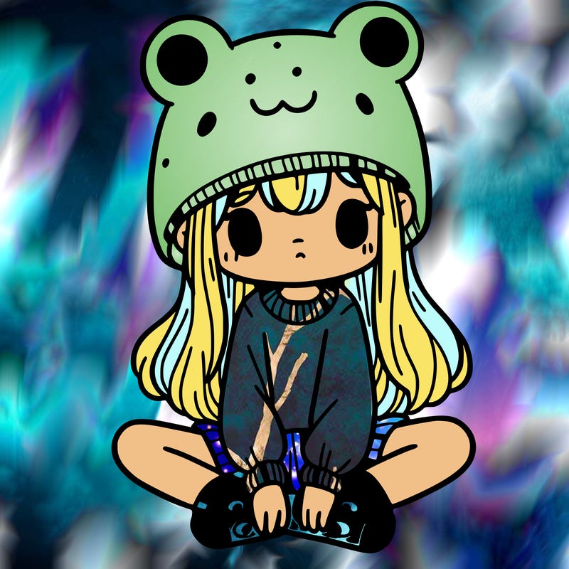 a girl wearing a frog hat and some frog socks