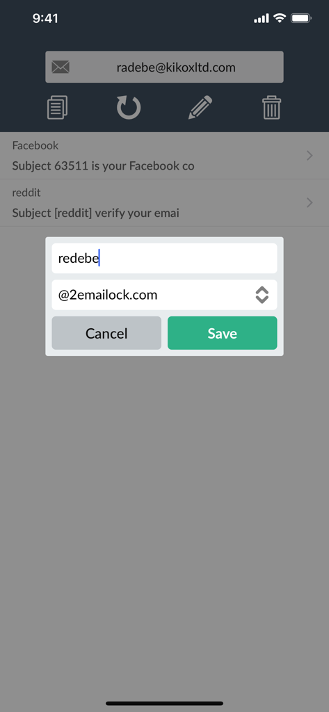 Creating a custom temporary email address in the Temp Mail app