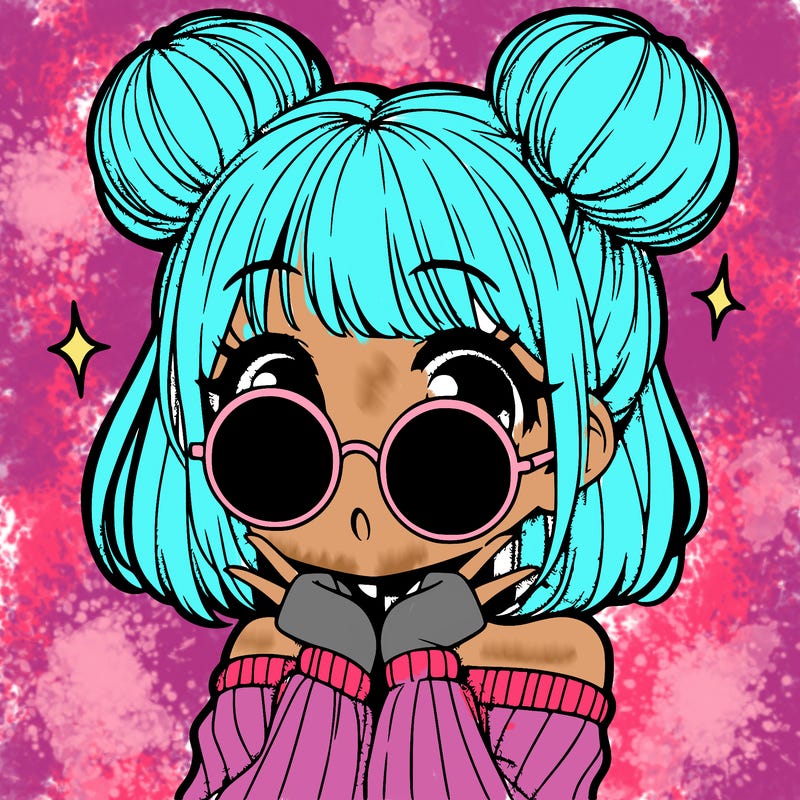 manga girl with hairbuns and sun shape sunglasses