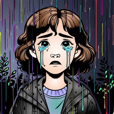 realistic girl in the rain crying
