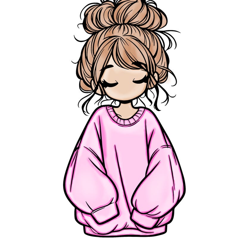 girl with baggy sweatshirt and messy bun