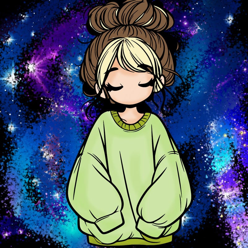 girl with baggy sweatshirt and messy bun