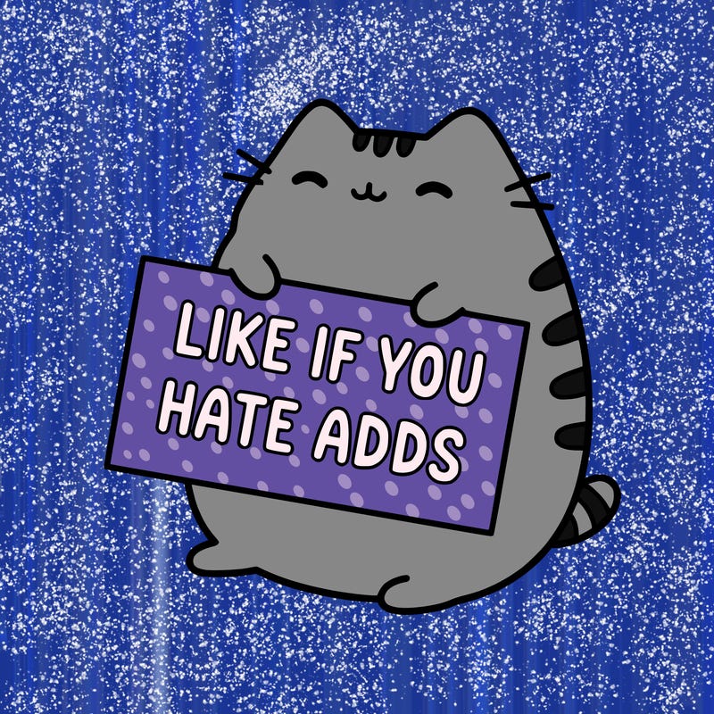 a kawii pusheen cat holding a sign that says like if you hate adds