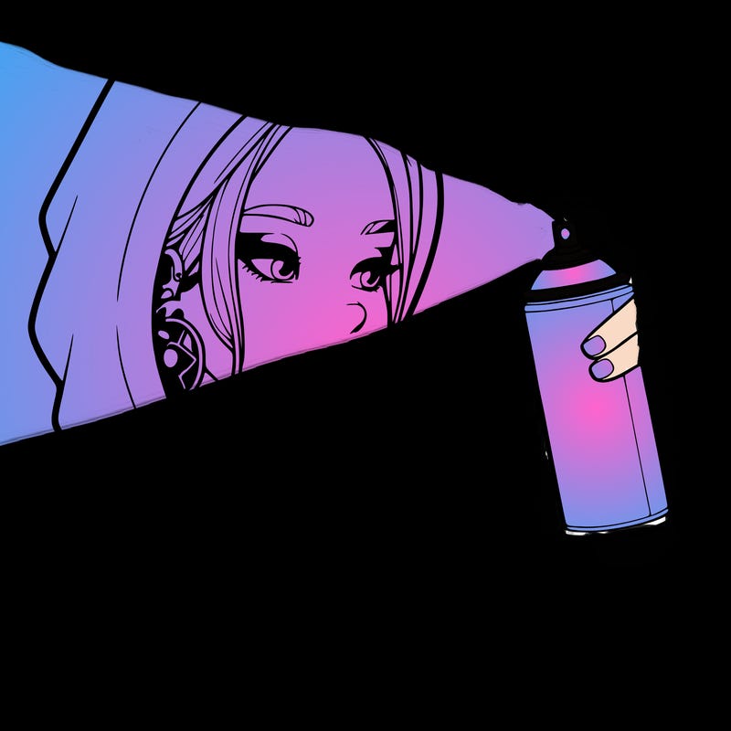 a realistic girl, spray painting