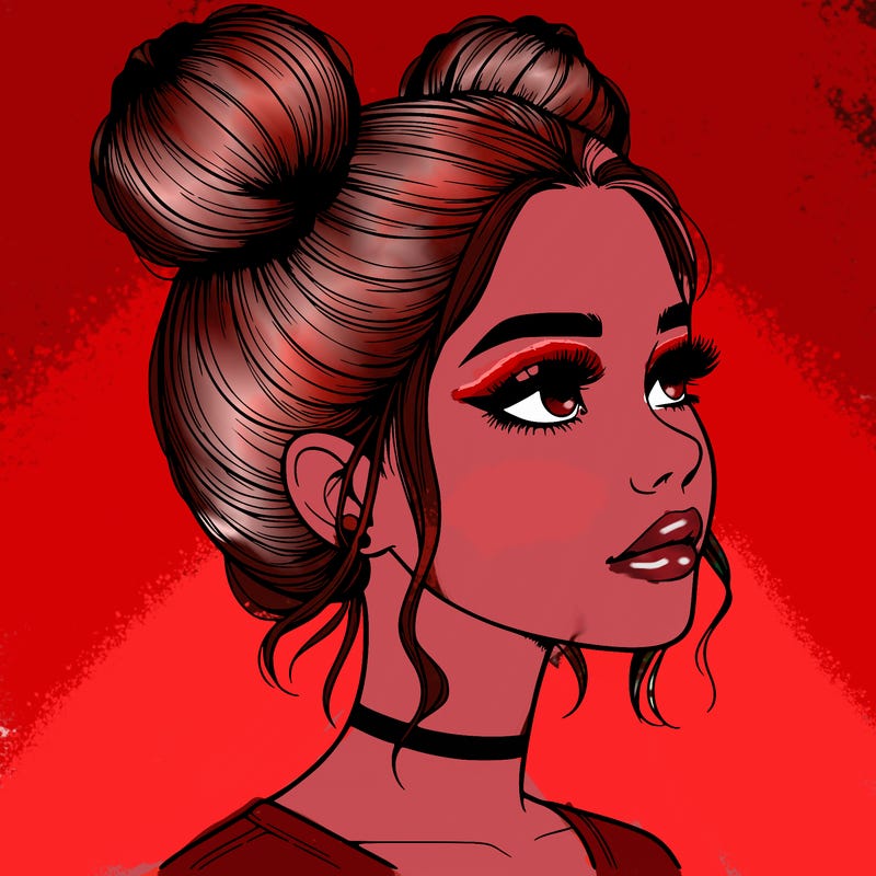 realistic girl with buns on the top of her head