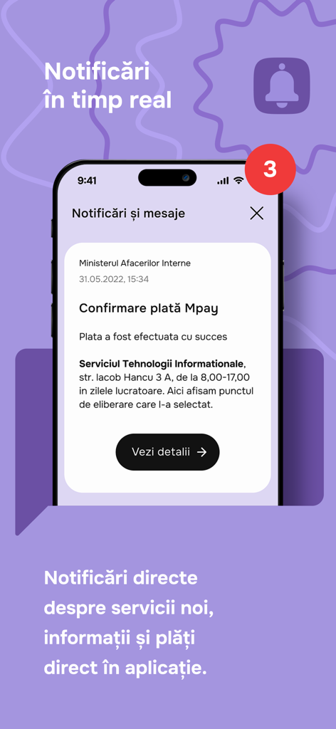 EVOアプリのインターフェース。リアルタイム通知と政府の支払い確認が表示されています