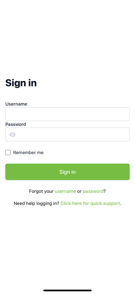 Sign in screen for HealthCom health and exercise app