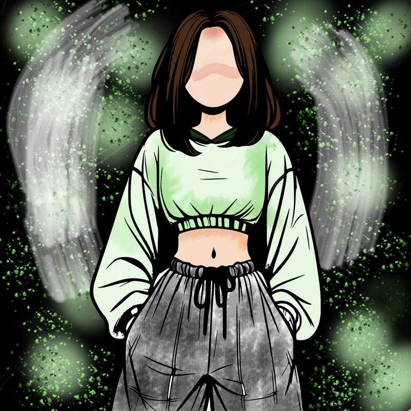 realistic girl faceless with baggy pants and a crop top