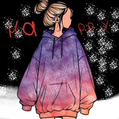 realistic girl with a oversized sweatshirt on and a bun