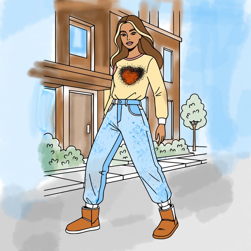 brown hair and brown eyes and tanned skin baggy pants
 jeans uggs with beautiful make up and long hair