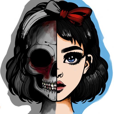 realistic girl with half skull mask