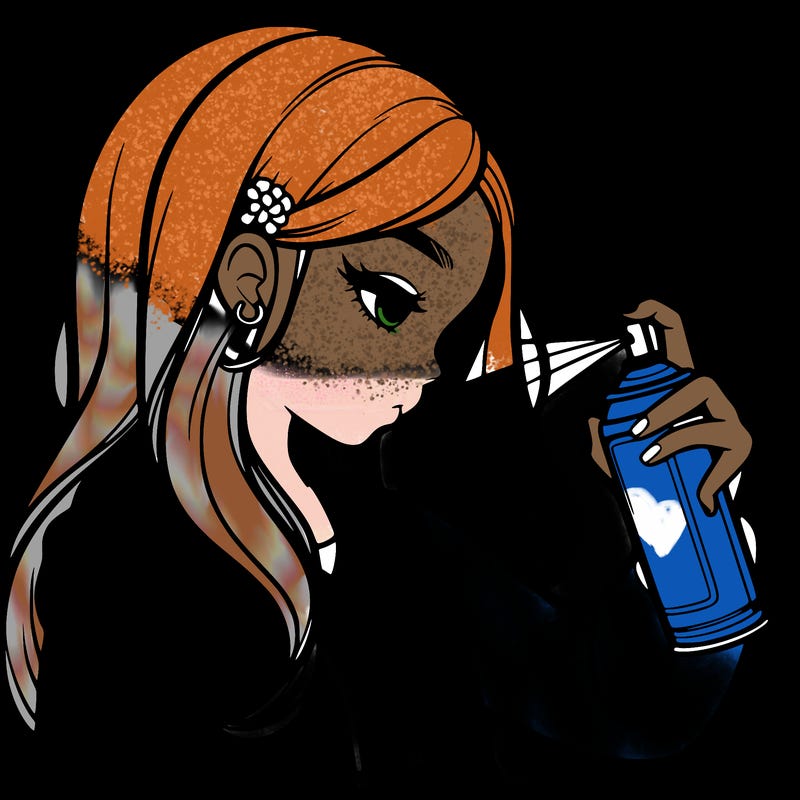 a realistic girl spray painting