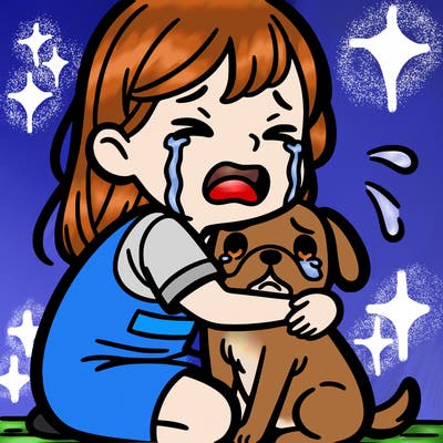 girl crying hugging a dog
