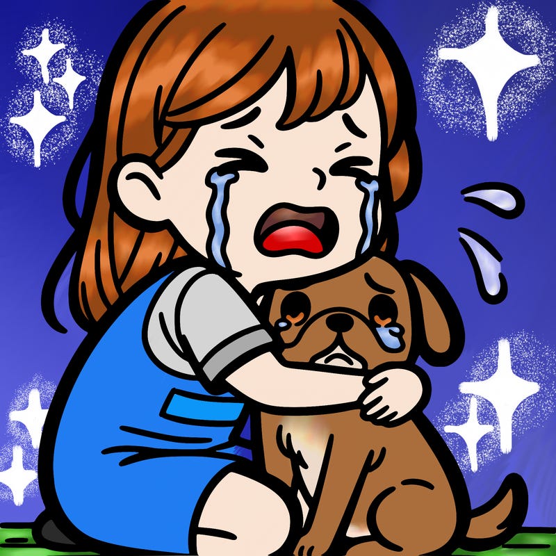 girl crying hugging a dog