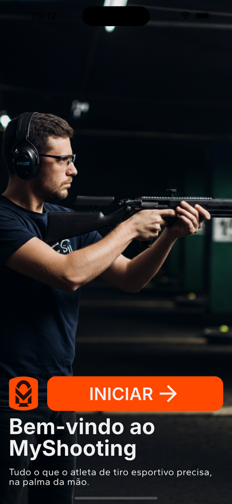 MyShooting - Welcome screen of MyShooting app featuring a sport shooter with a rifle at a range