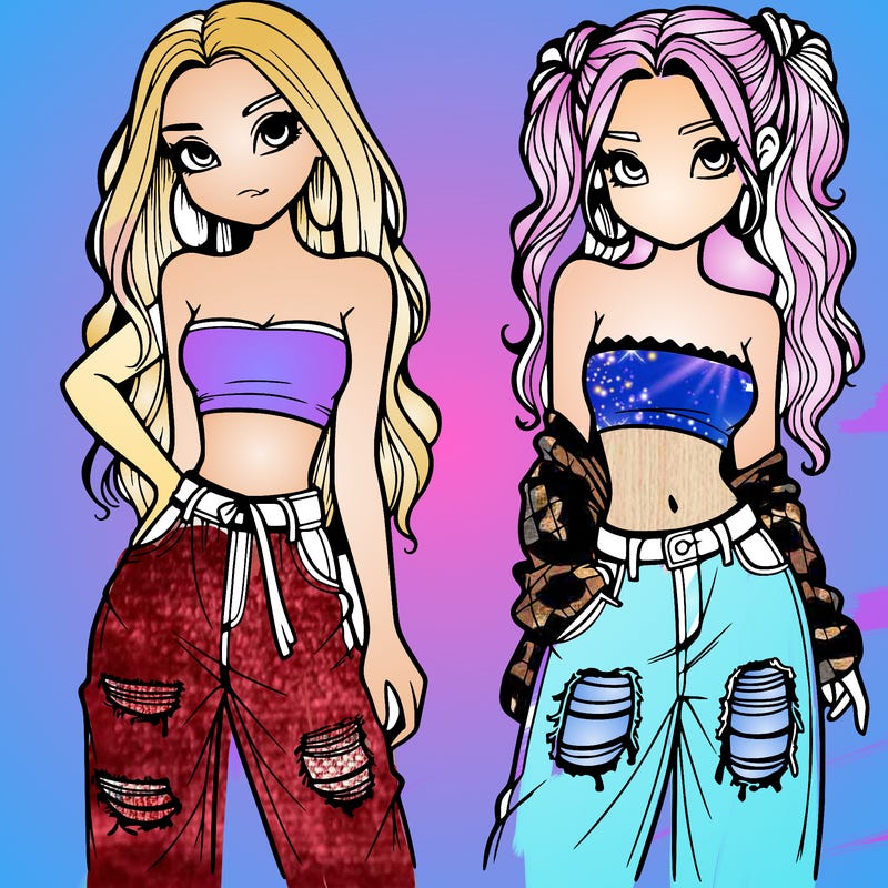 2 girls in crop tops and baggy jeans ripped