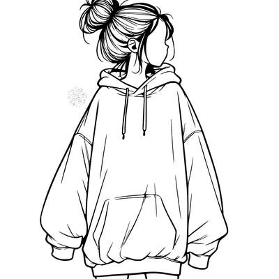realistic girl with a oversized sweatshirt on and a bun