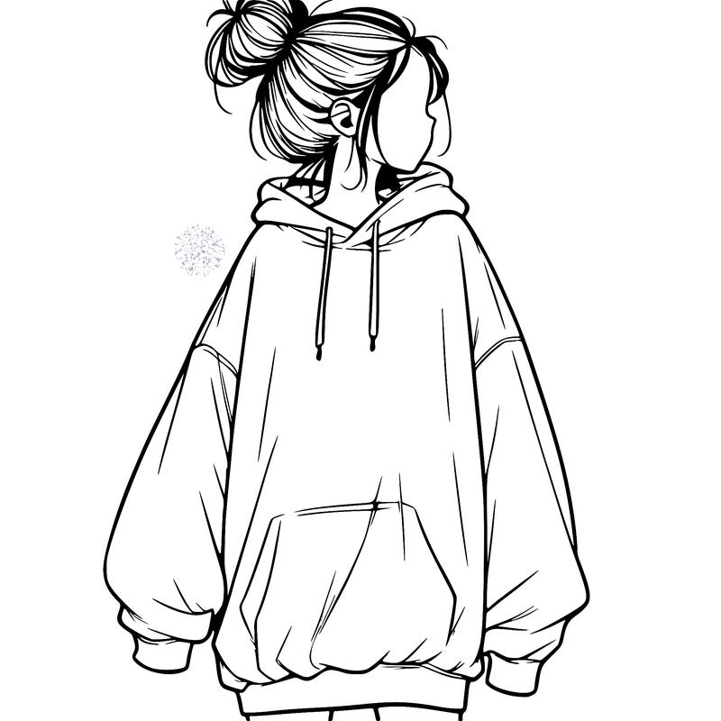 realistic girl with a oversized sweatshirt on and a bun