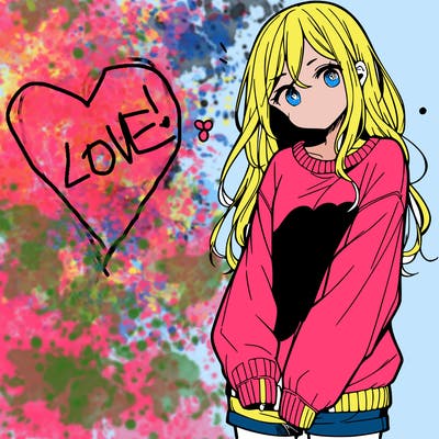 manga teen girl  in a sweater and baggy pants