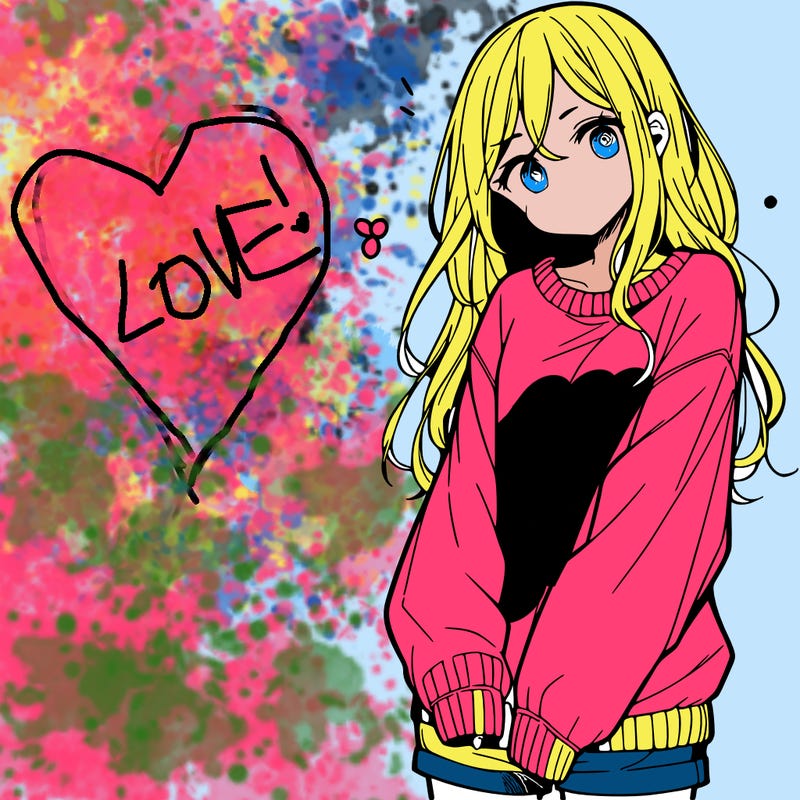 manga teen girl  in a sweater and baggy pants