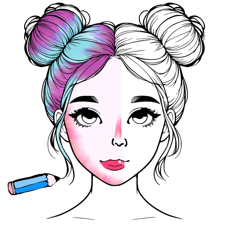 realistic girl with two buns on top of her head